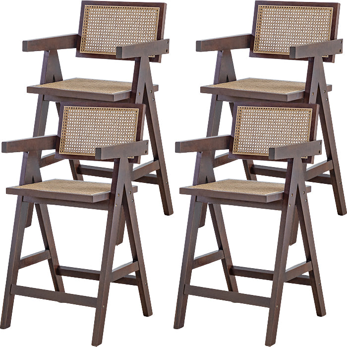 Contemporary Low Back Solid Wood Armed Bar Stool with Footrest