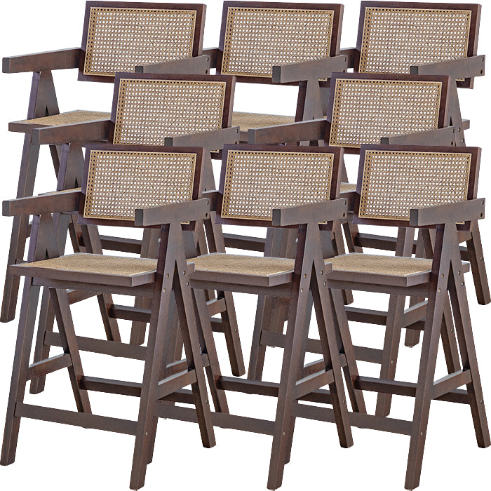 Contemporary Low Back Solid Wood Armed Bar Stool with Footrest