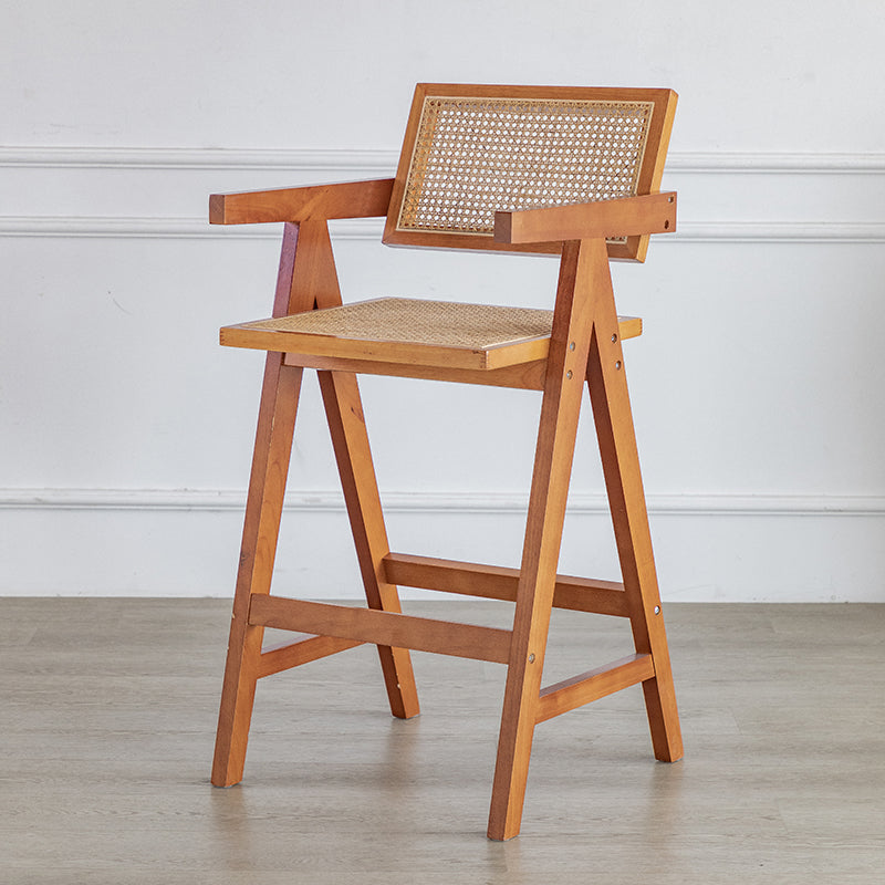 Contemporary Low Back Solid Wood Armed Bar Stool with Footrest