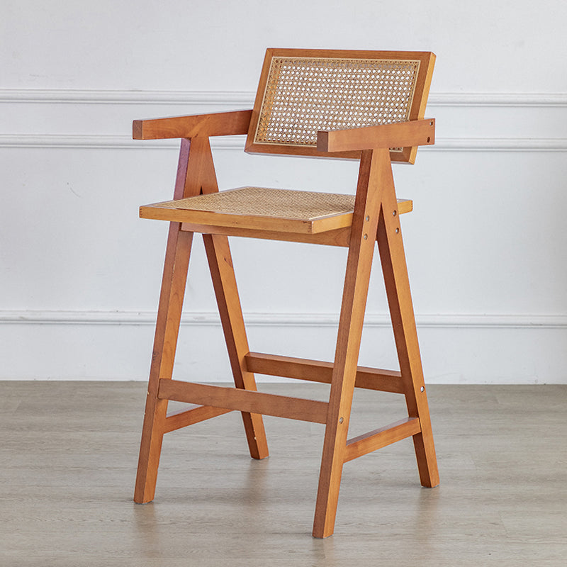 Contemporary Low Back Solid Wood Armed Bar Stool with Footrest
