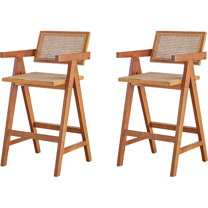 Contemporary Low Back Solid Wood Armed Bar Stool with Footrest