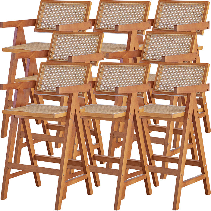 Contemporary Low Back Solid Wood Armed Bar Stool with Footrest