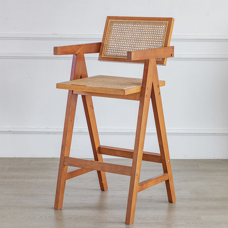 Contemporary Low Back Solid Wood Armed Bar Stool with Footrest
