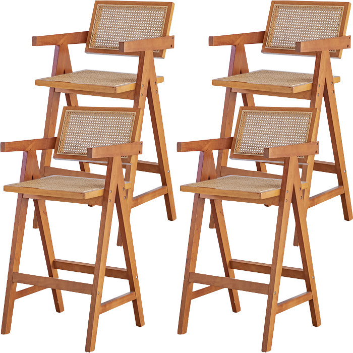 Contemporary Low Back Solid Wood Armed Bar Stool with Footrest