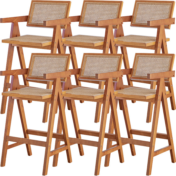 Contemporary Low Back Solid Wood Armed Bar Stool with Footrest