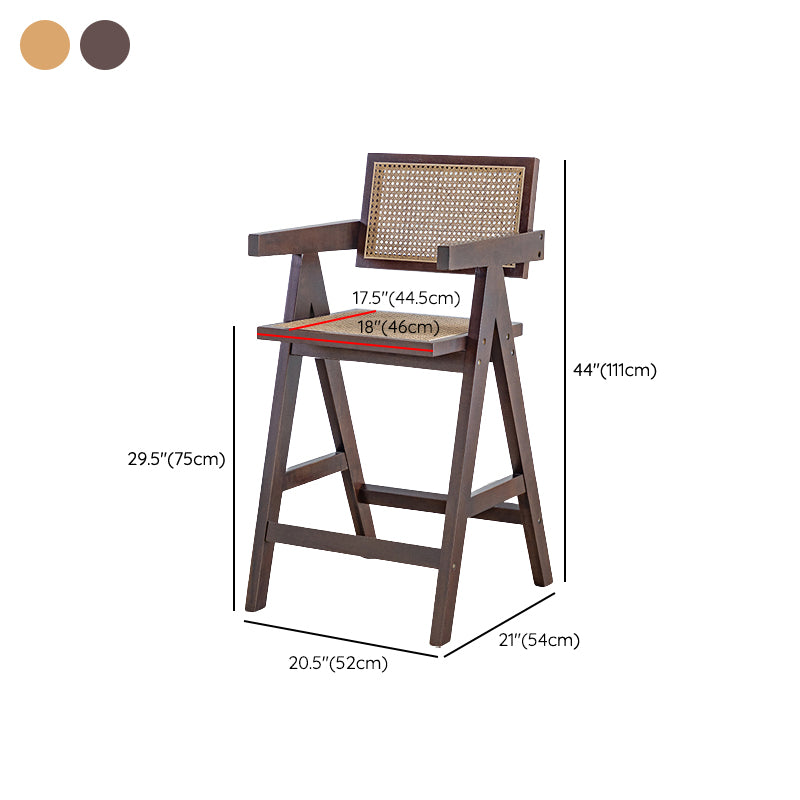 Contemporary Low Back Solid Wood Armed Bar Stool with Footrest