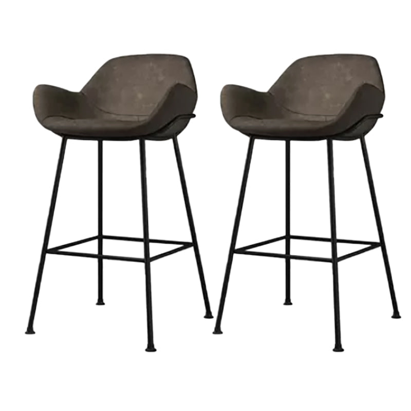 Modern Style Backrest Arm Counter Stool with Metal Base and Leather Cushion