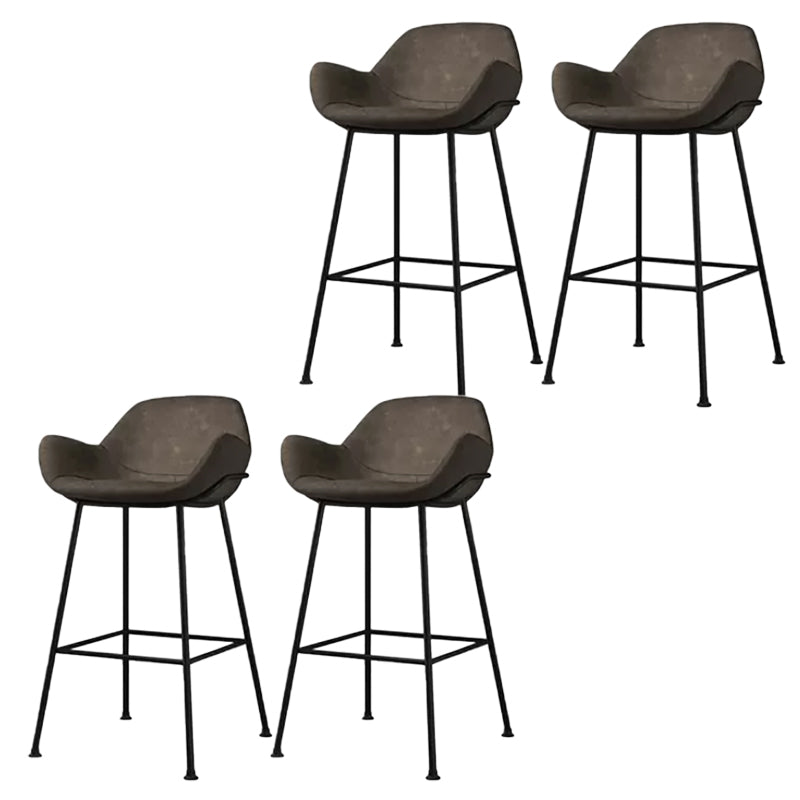 Modern Style Backrest Arm Counter Stool with Metal Base and Leather Cushion