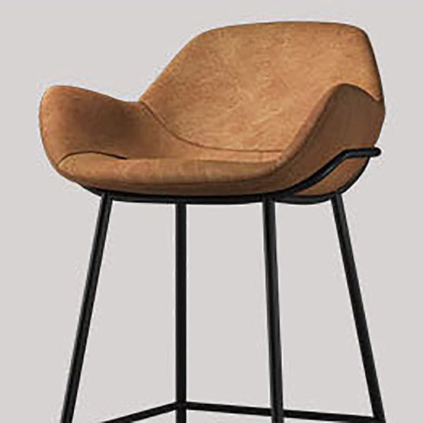 Modern Style Backrest Arm Counter Stool with Metal Base and Leather Cushion