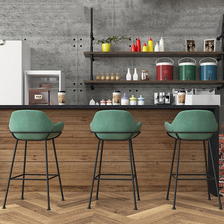 Modern Style Backrest Arm Counter Stool with Metal Base and Leather Cushion