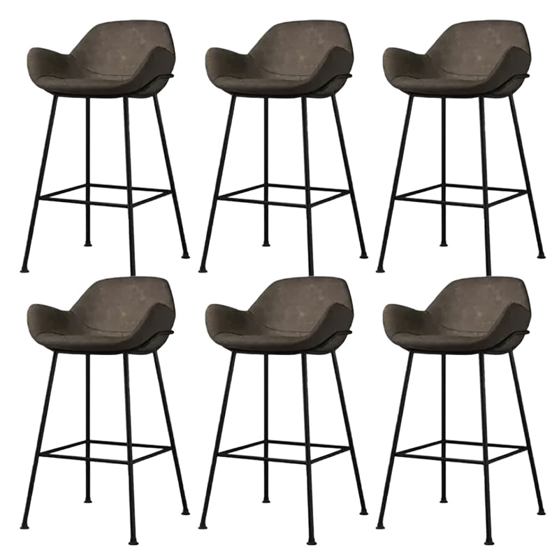 Modern Style Backrest Arm Counter Stool with Metal Base and Leather Cushion