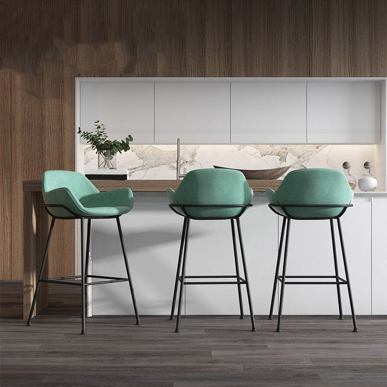 Modern Style Backrest Arm Counter Stool with Metal Base and Leather Cushion
