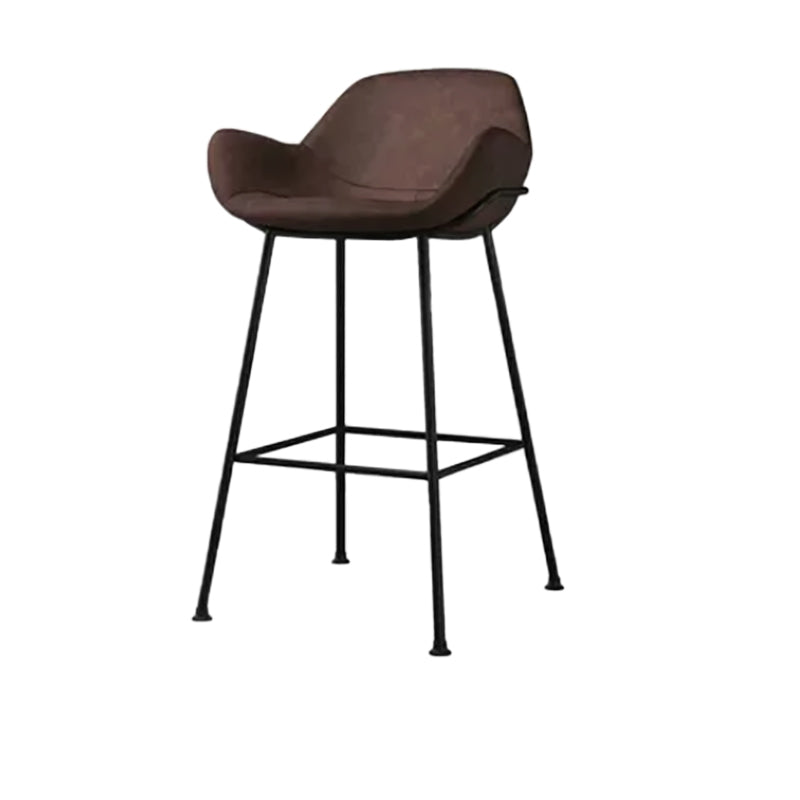 Modern Style Backrest Arm Counter Stool with Metal Base and Leather Cushion