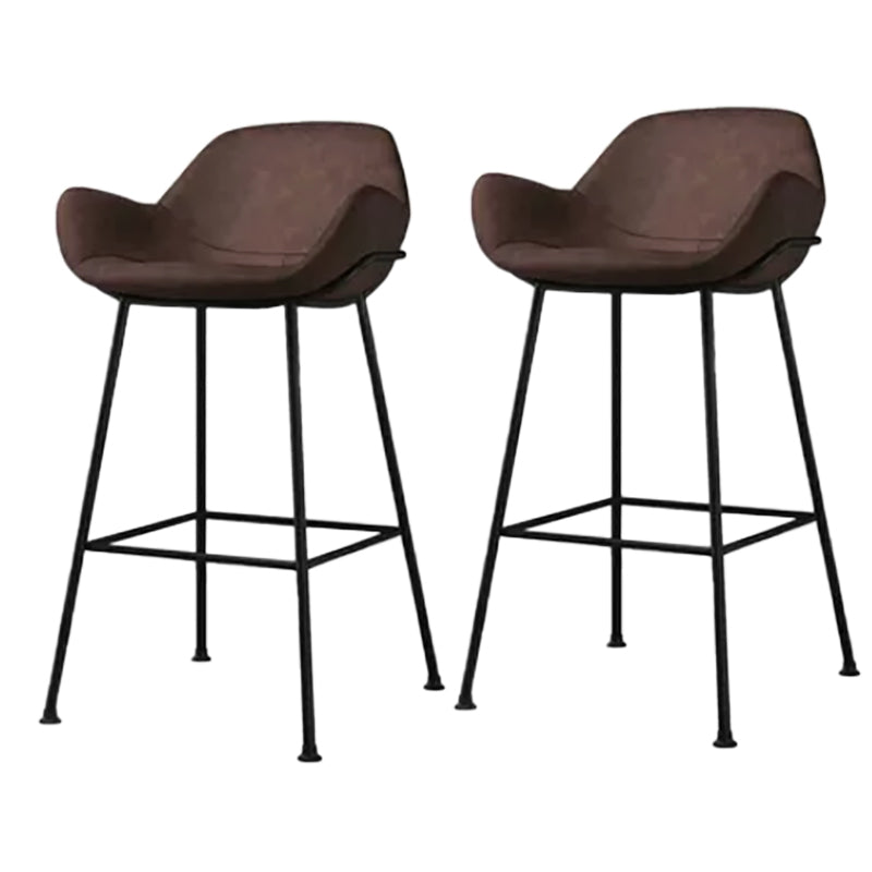 Modern Style Backrest Arm Counter Stool with Metal Base and Leather Cushion