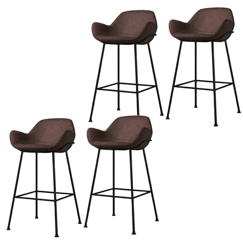 Modern Style Backrest Arm Counter Stool with Metal Base and Leather Cushion