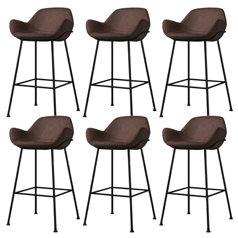 Modern Style Backrest Arm Counter Stool with Metal Base and Leather Cushion