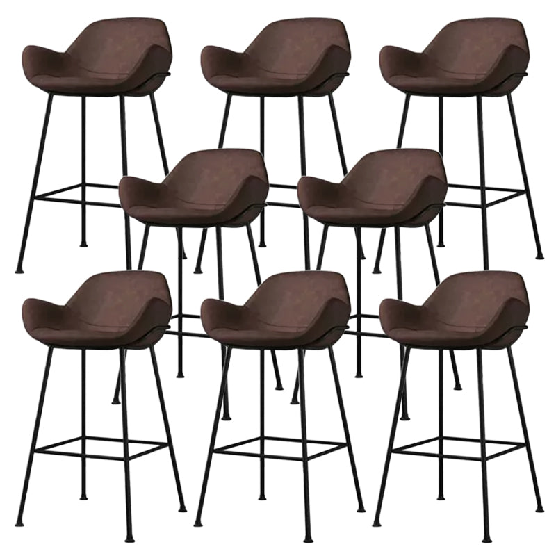 Modern Style Backrest Arm Counter Stool with Metal Base and Leather Cushion