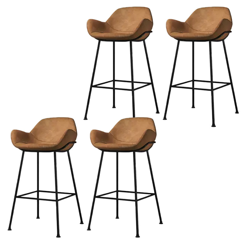 Modern Style Backrest Arm Counter Stool with Metal Base and Leather Cushion