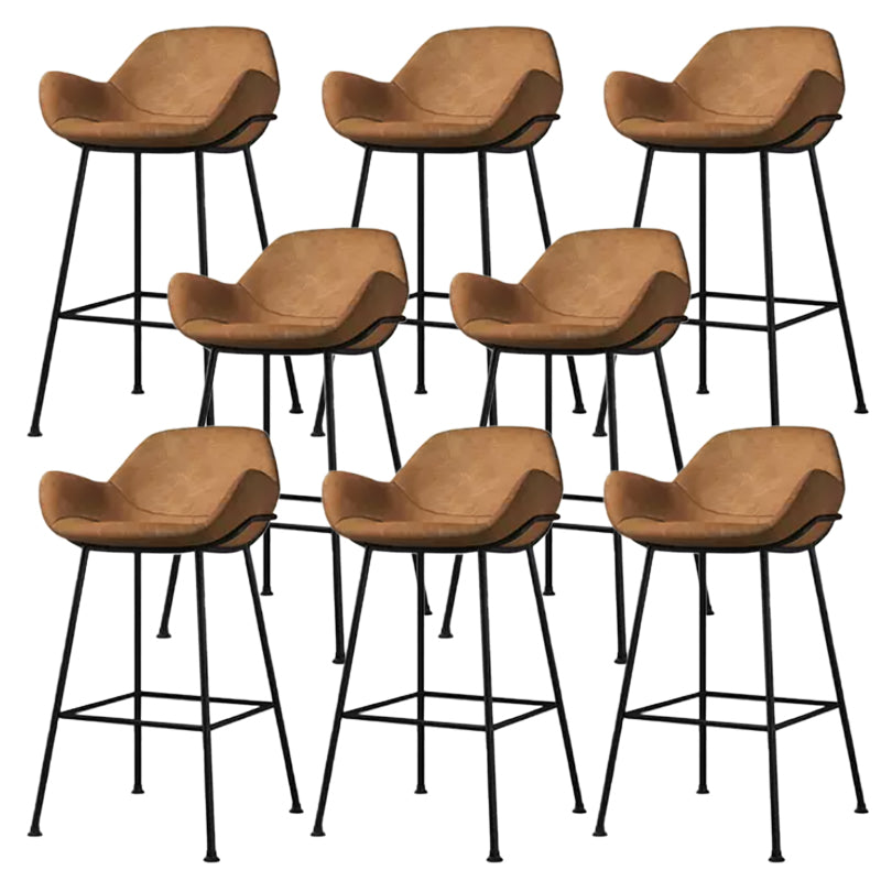 Modern Style Backrest Arm Counter Stool with Metal Base and Leather Cushion