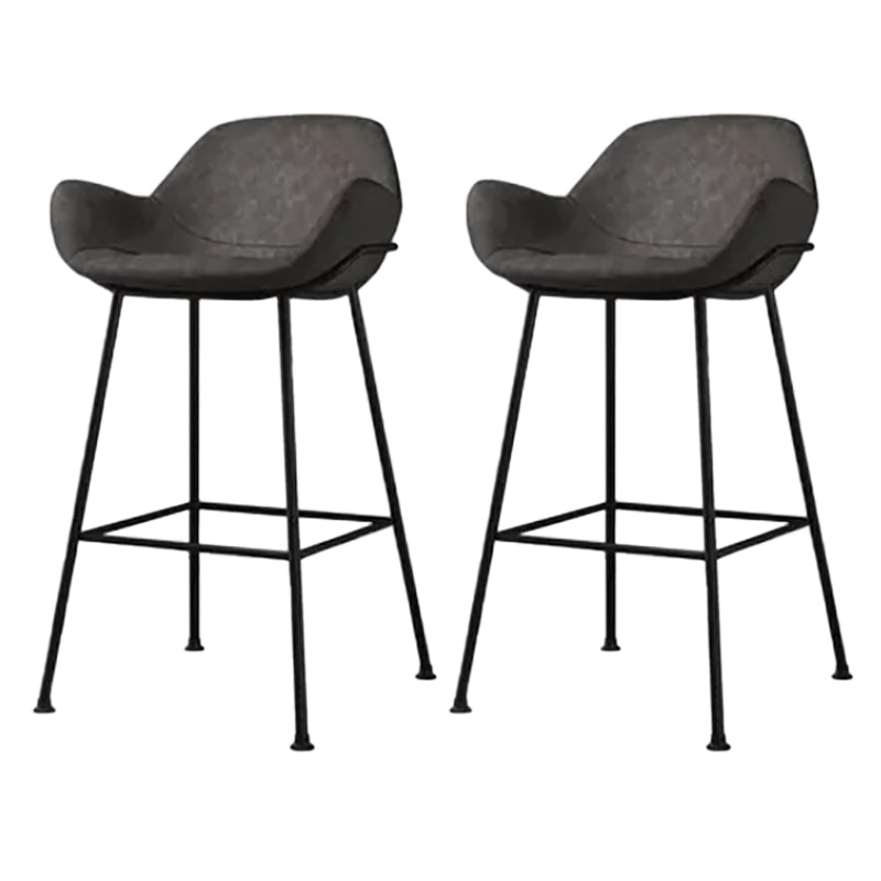 Modern Style Backrest Arm Counter Stool with Metal Base and Leather Cushion