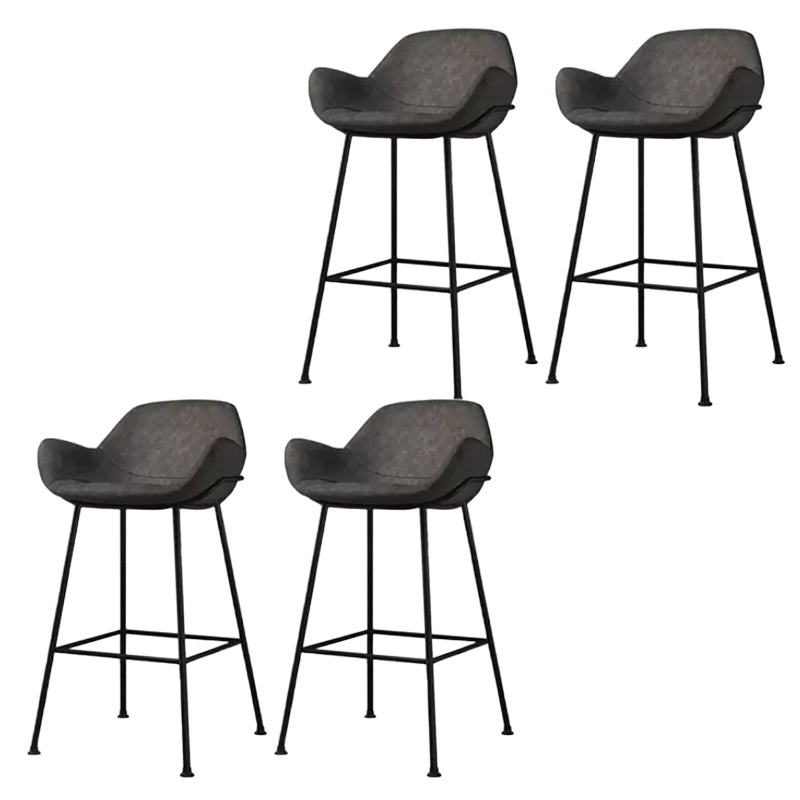 Modern Style Backrest Arm Counter Stool with Metal Base and Leather Cushion