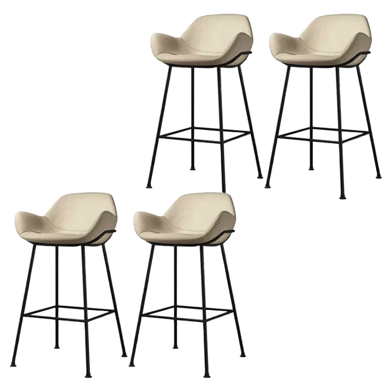 Modern Style Backrest Arm Counter Stool with Metal Base and Leather Cushion
