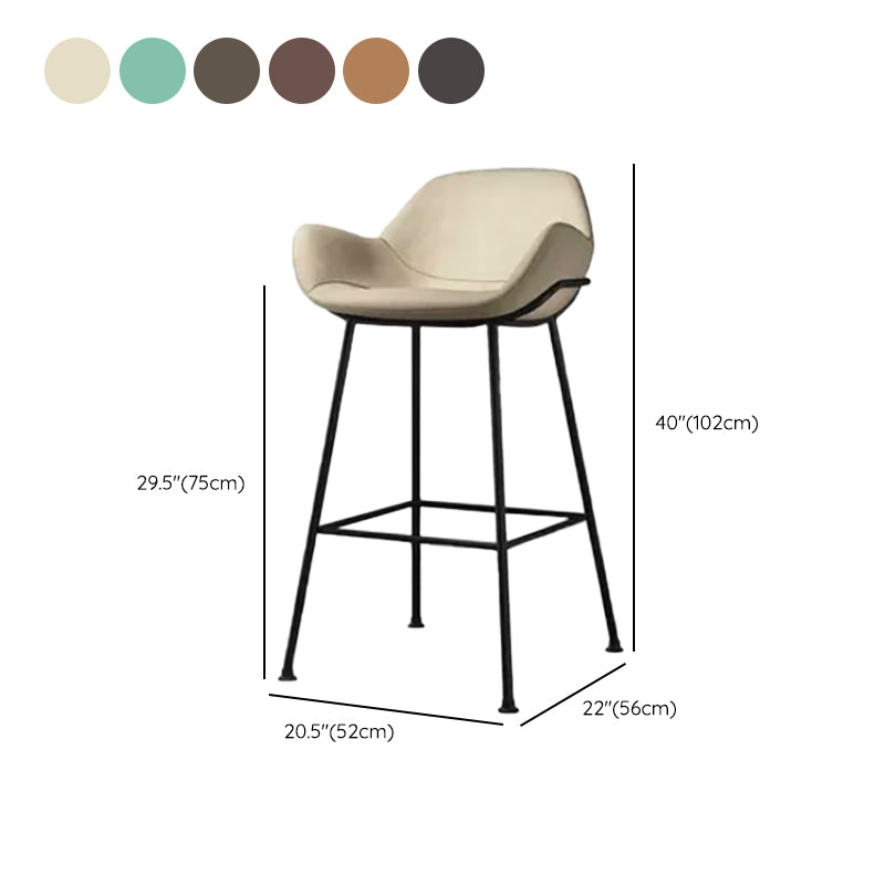 Modern Style Backrest Arm Counter Stool with Metal Base and Leather Cushion