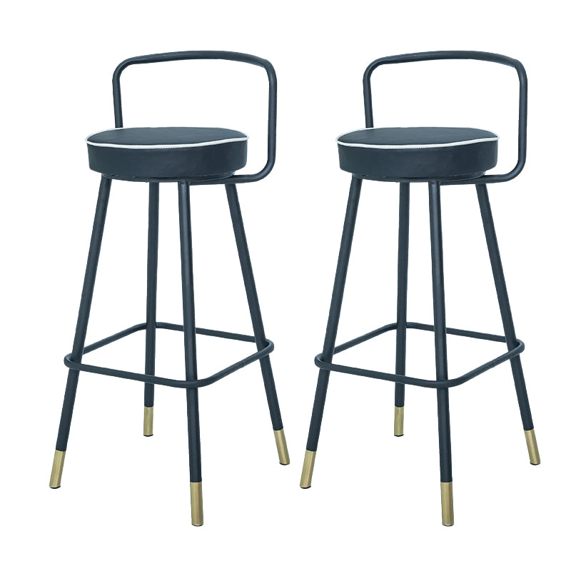 Contemporary Metal Backrest Counter High Stool with Leather Cushion