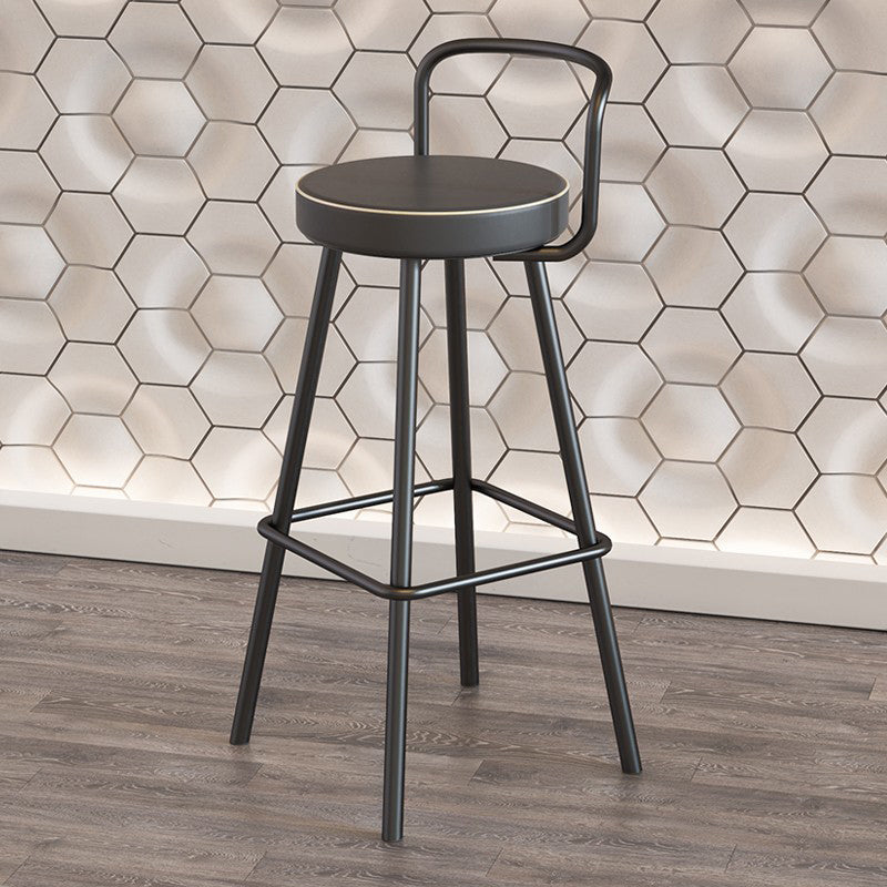 Contemporary Metal Backrest Counter High Stool with Leather Cushion