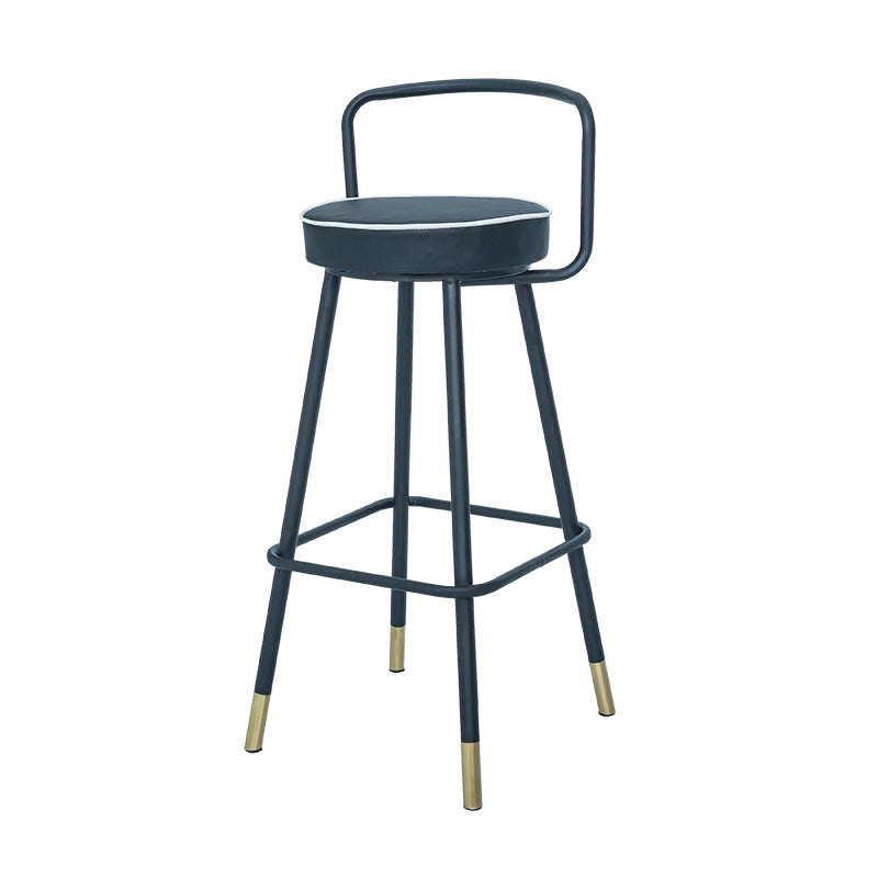 Contemporary Metal Backrest Counter High Stool with Leather Cushion