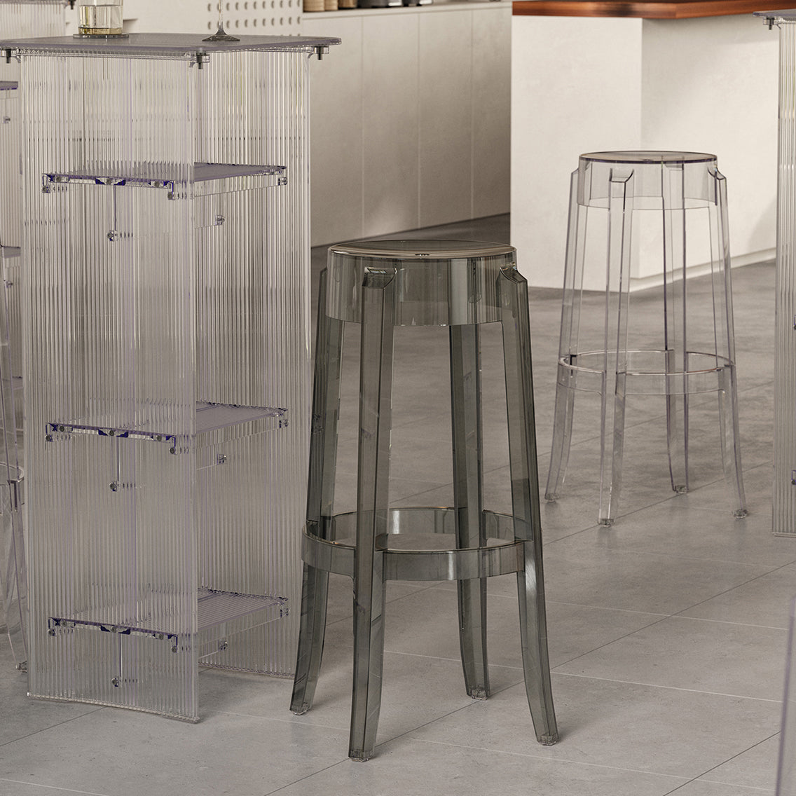 Contemporary Plastic Backless Counter High Stool with 4 Legs
