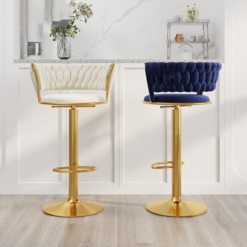 Modern Style Adjustable Backrest Counter Stool with Gold Base and Leather Cushion