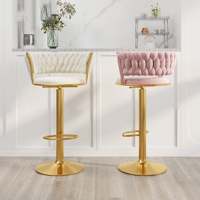 Modern Style Adjustable Backrest Counter Stool with Gold Base and Leather Cushion