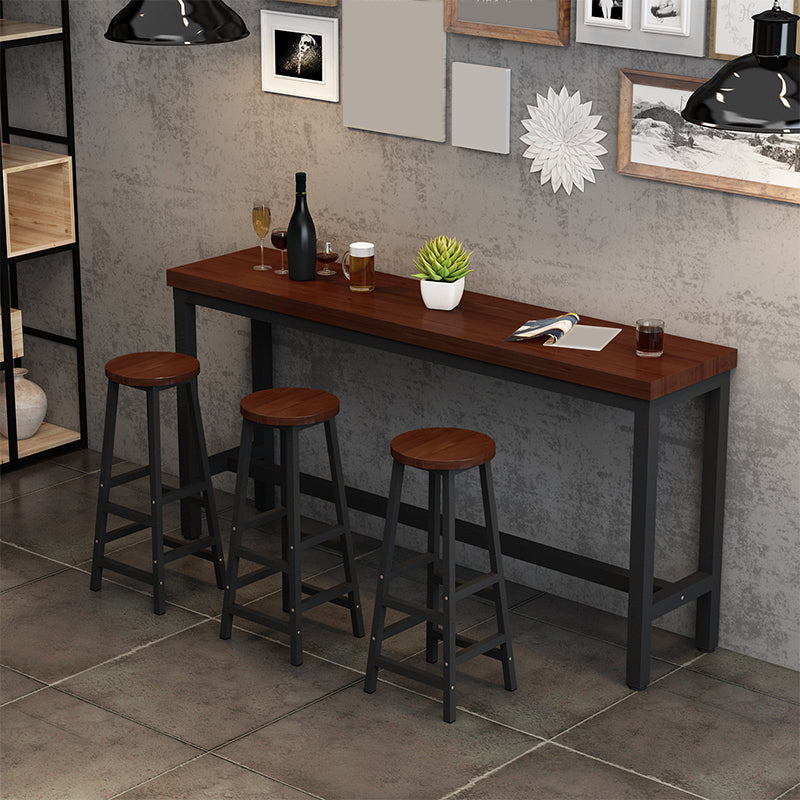 Contemporary Brown Wood Bar Table with Metal Trestle for Home
