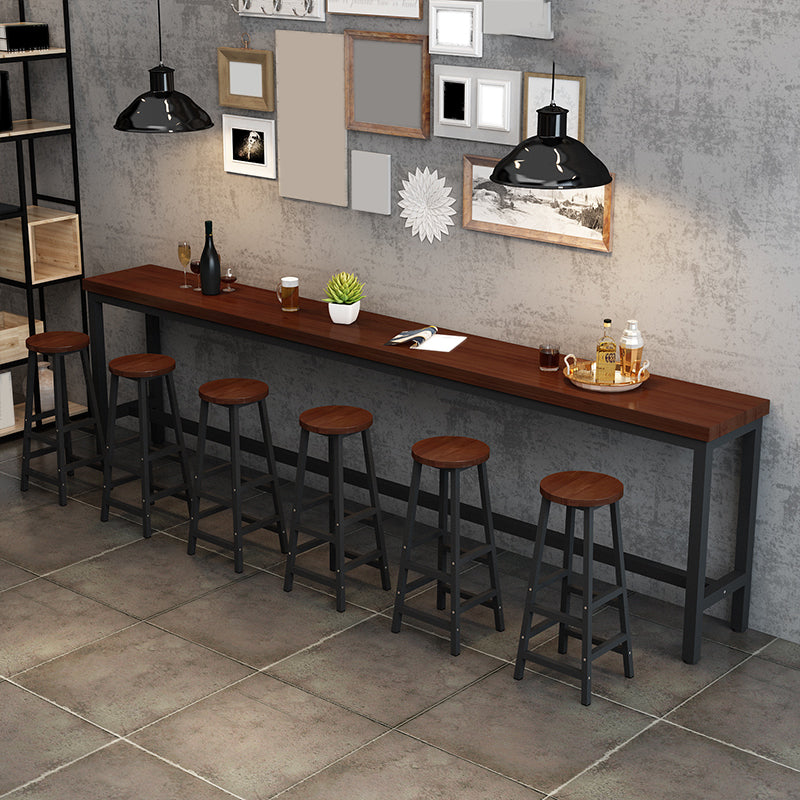 Contemporary Brown Wood Bar Table with Metal Trestle for Home