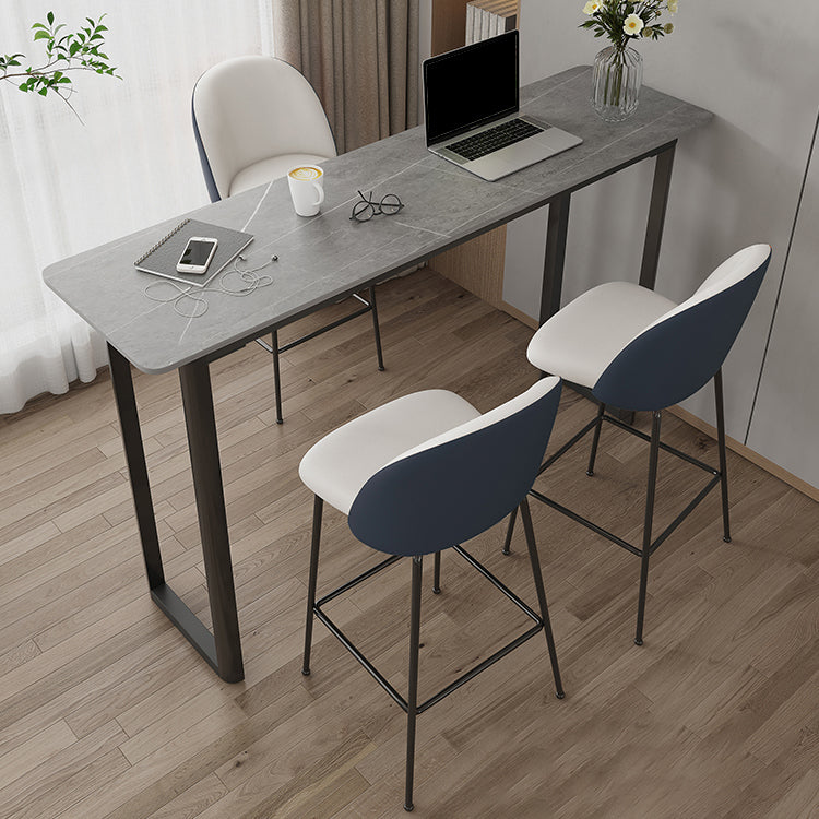 Modern Sintered Stone Top Rectangle Sled Bar Dining Table with Metal Base