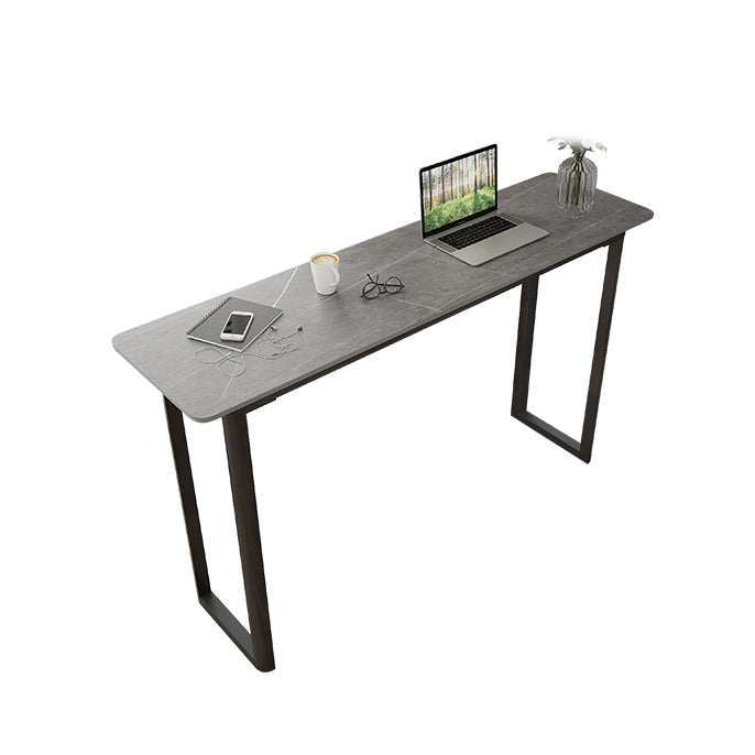 Modern Sintered Stone Top Rectangle Sled Bar Dining Table with Metal Base