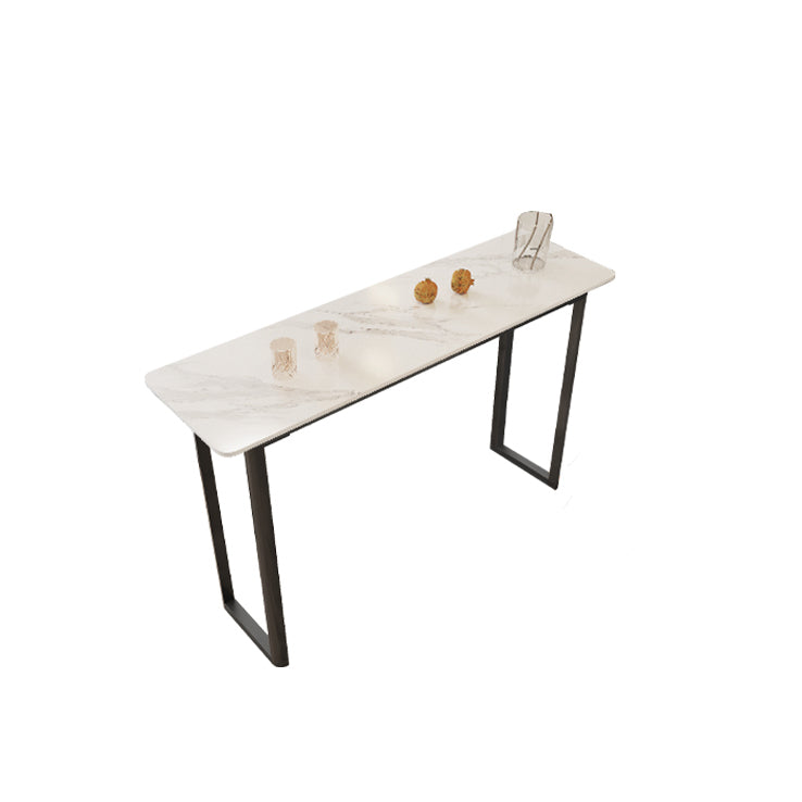 Modern Sintered Stone Top Rectangle Sled Bar Dining Table with Metal Base