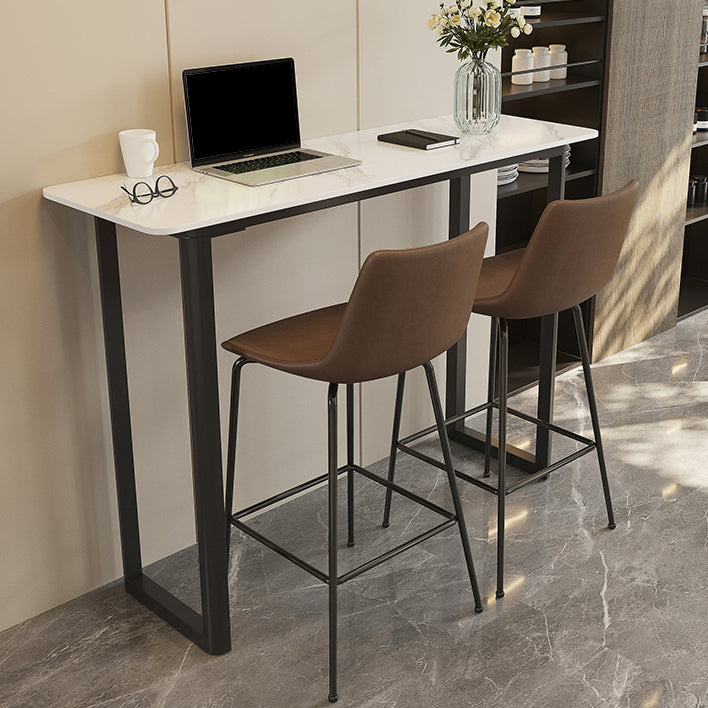 Modern Sintered Stone Top Rectangle Sled Bar Dining Table with Metal Base