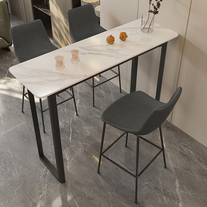 Modern Sintered Stone Top Rectangle Sled Bar Dining Table with Metal Base