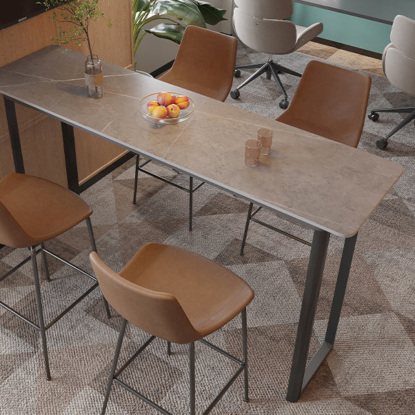 Modern Sintered Stone Top Rectangle Sled Bar Dining Table with Metal Base