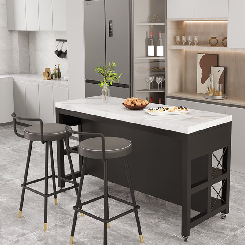 Faux Marble Top Kitchen Island Cart Modern Rectangle with 3 Drawers