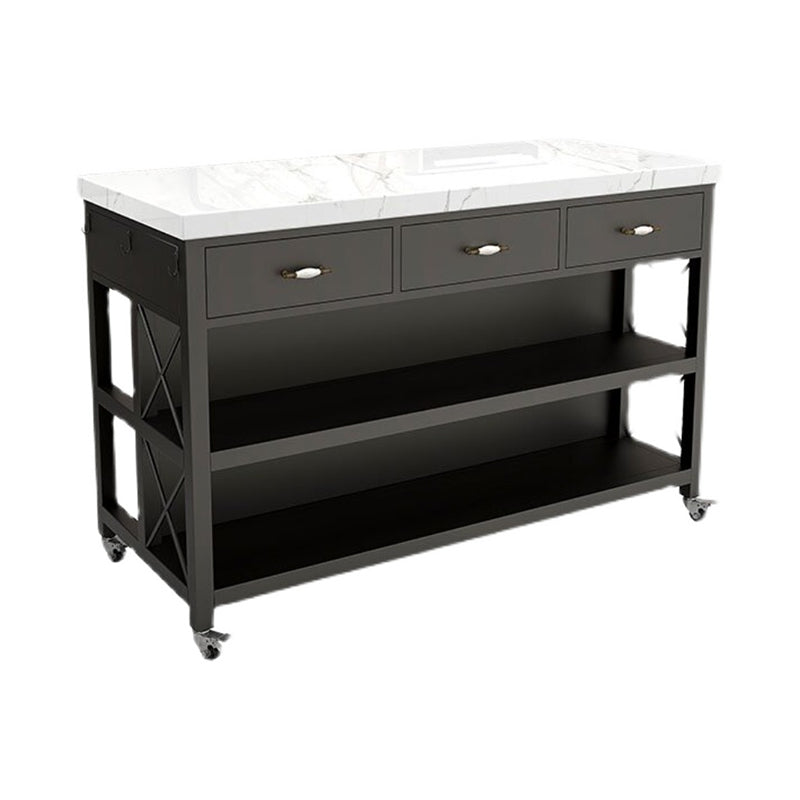 Faux Marble Top Kitchen Island Cart Modern Rectangle with 3 Drawers