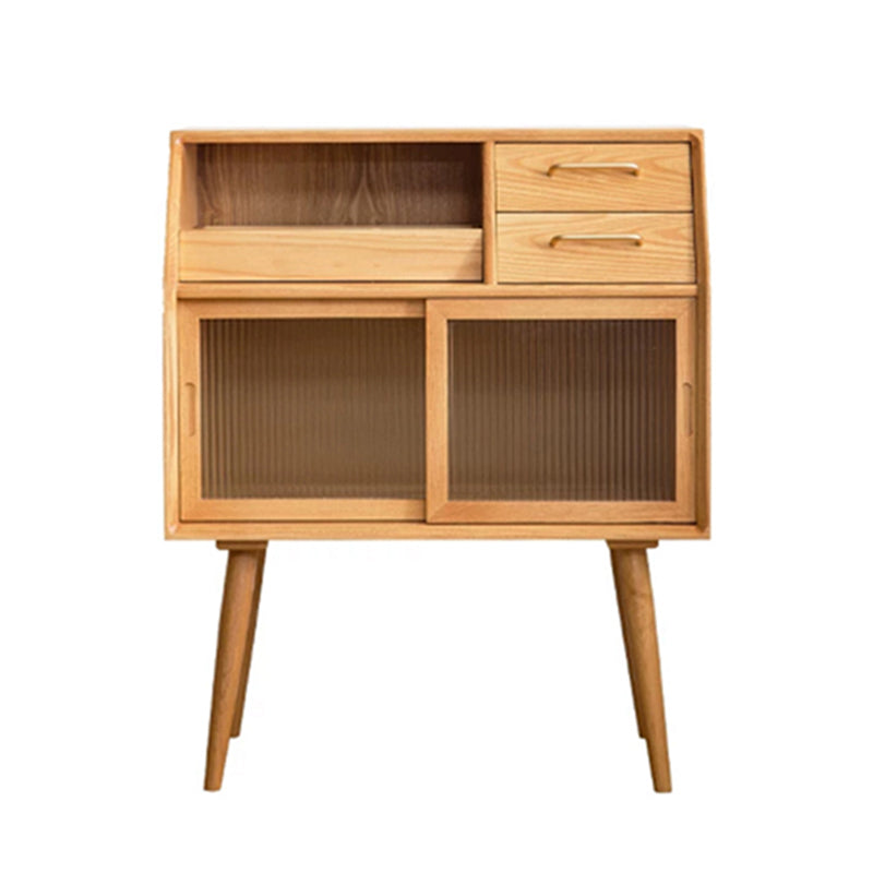 Contemporary Storage Pine Wood Sideboard Cabinet with Glass Doors