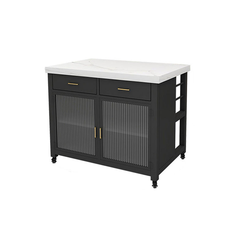 Faux Marble Top Kitchen Island Cart Modern Rectangle with 2 Drawers