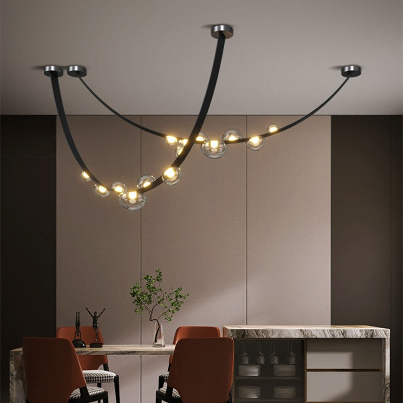 Modern Leather and Glass Hanging Pendant Lights in Black for Dining Room