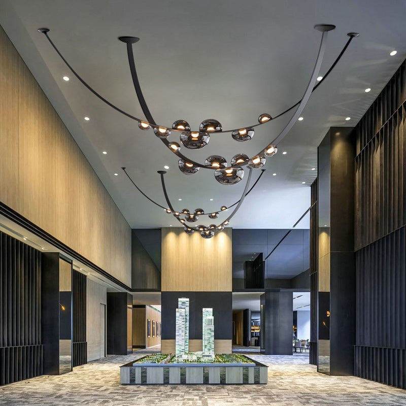 Modern Leather and Glass Hanging Pendant Lights in Black for Dining Room