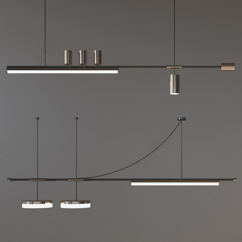 Contemporary Metal Linear Shape Pendant Light with Plastic Shade for Living Room