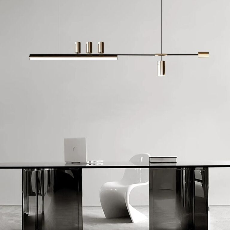 Contemporary Metal Linear Shape Pendant Light with Plastic Shade for Living Room