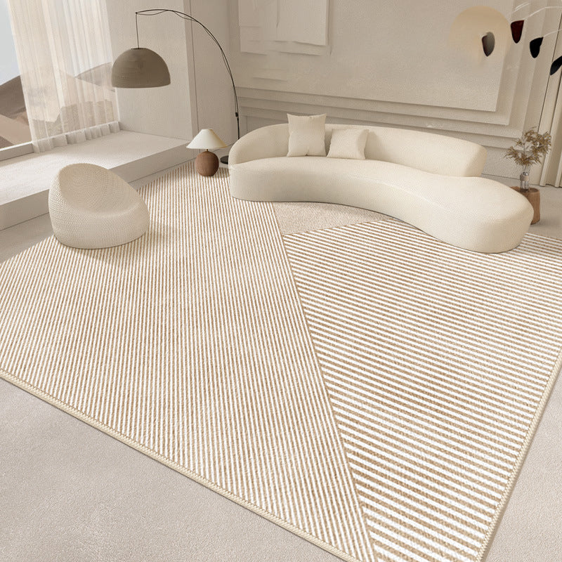 Simple Plain Stripes Rug Polyester Indoor Rug Non-slip Area Carpet for Living Room and Bedroom